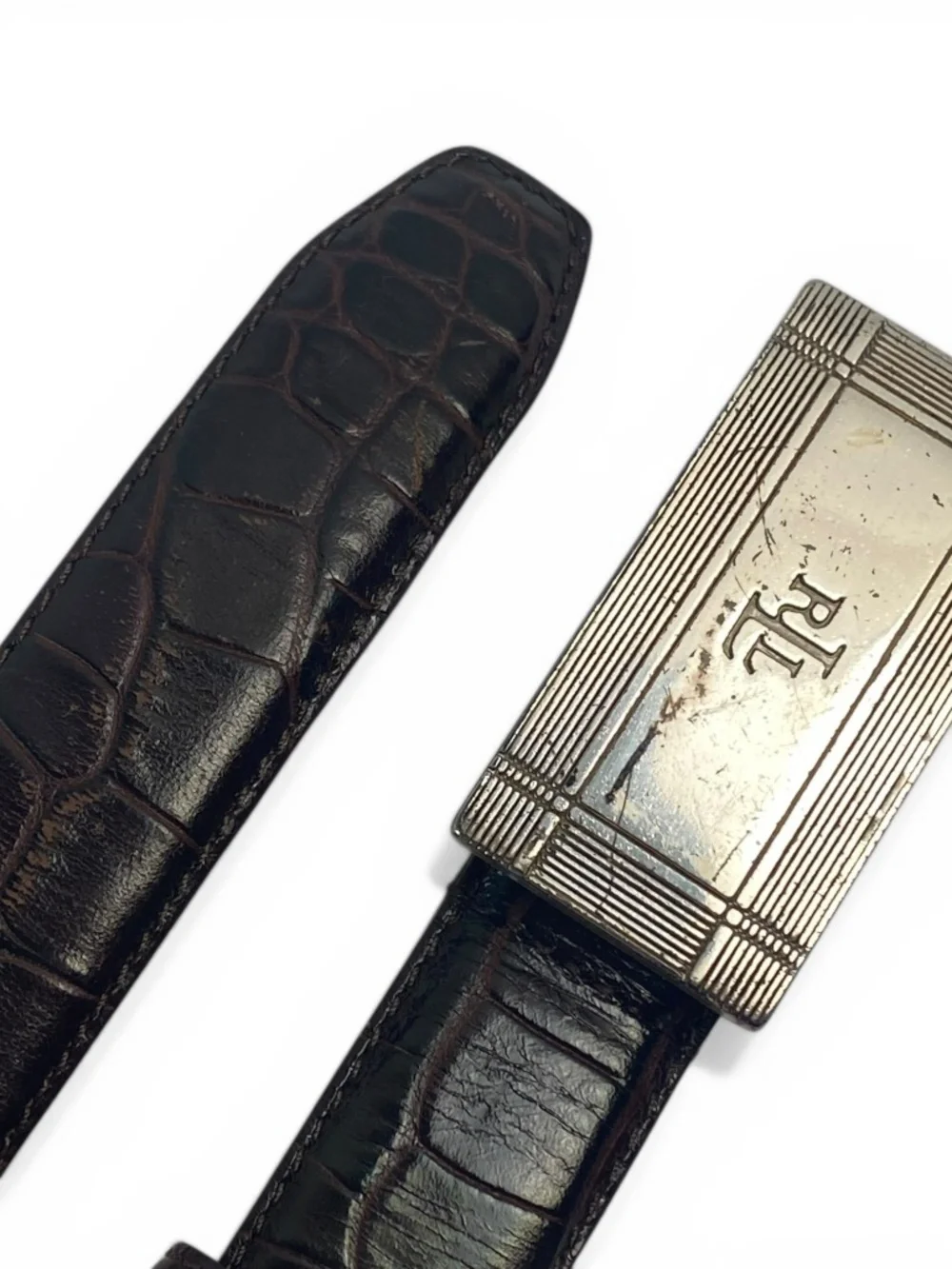 Lauren Ralph Lauren LRL Italian Leather Croc Embossed Belt in Brown Size L